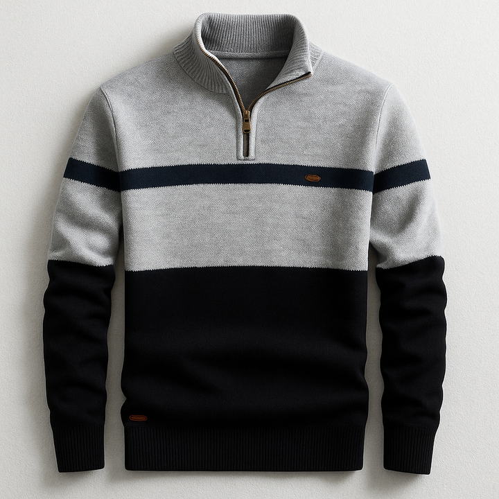 Men's Colour Block Quarter-Zip Sweater