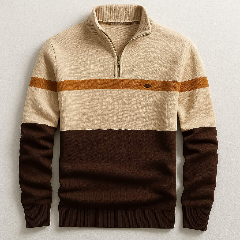 Men's Colour Block Quarter-Zip Sweater