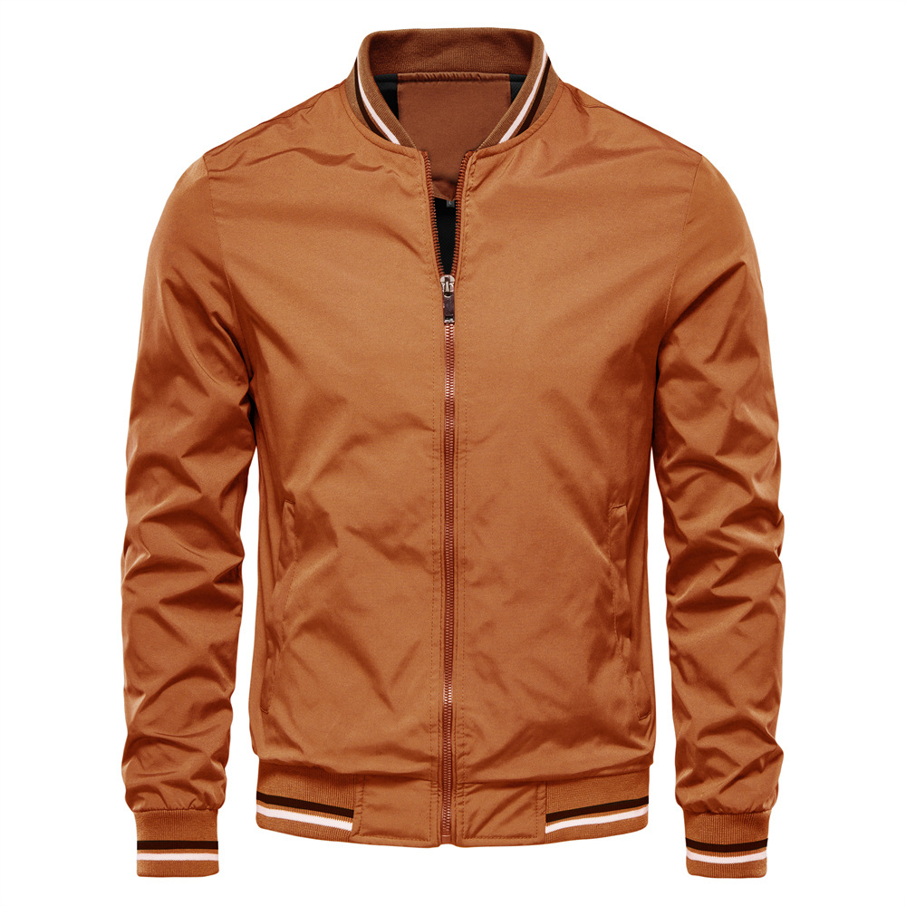 Men's Bomber Jacket with Ribbed Stand Collar and Zip Front