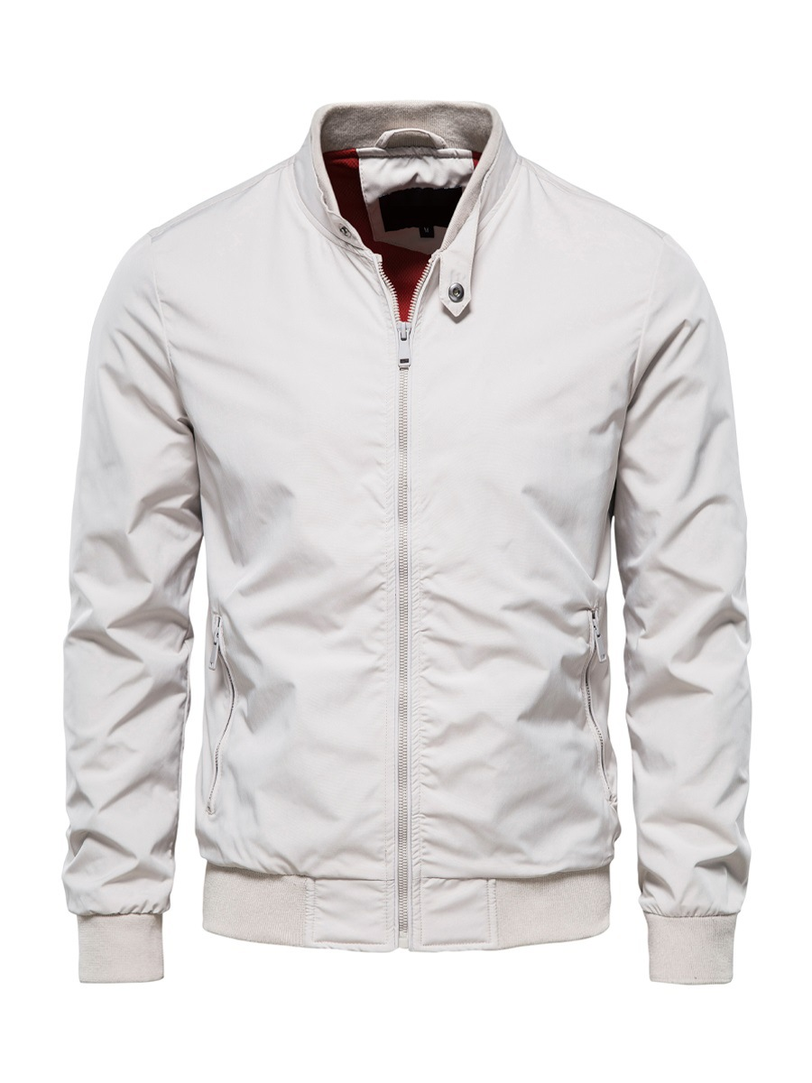 Men's Bomber Jacket with Ribbed Stand Collar and Zip Front