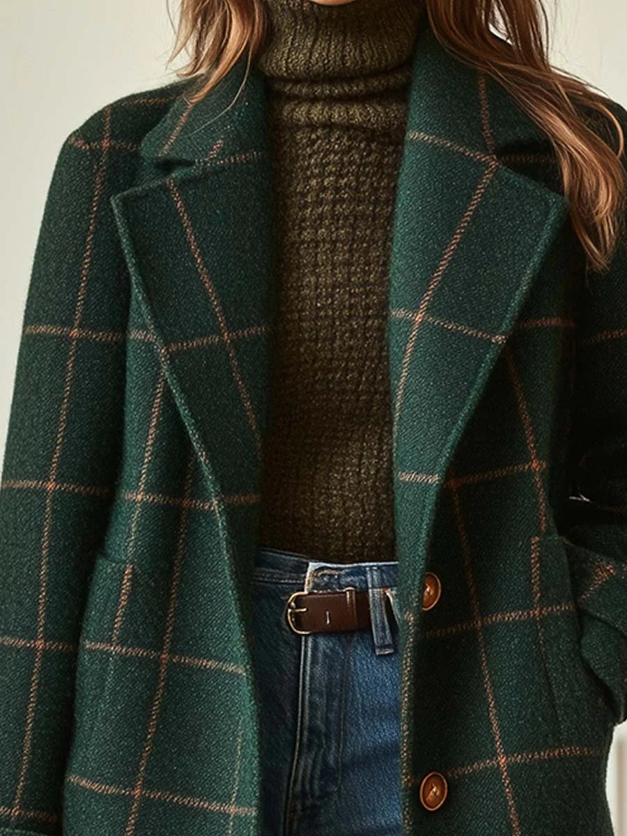 Classic Windowpane Check Coat for Women