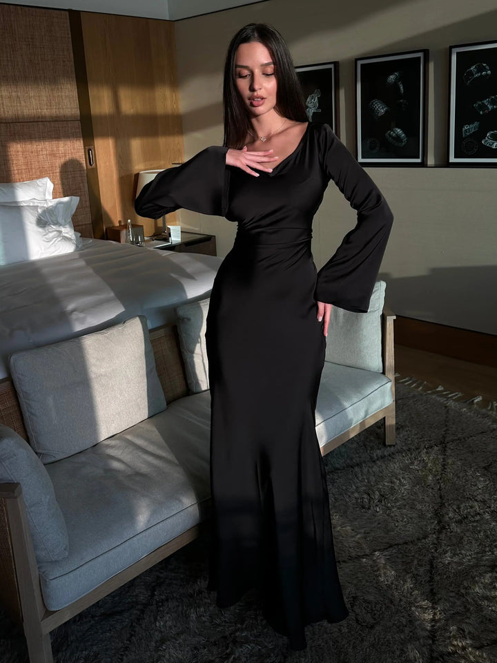 Elegant Long Sleeve Maxi Dress – Sophisticated Evening Gown