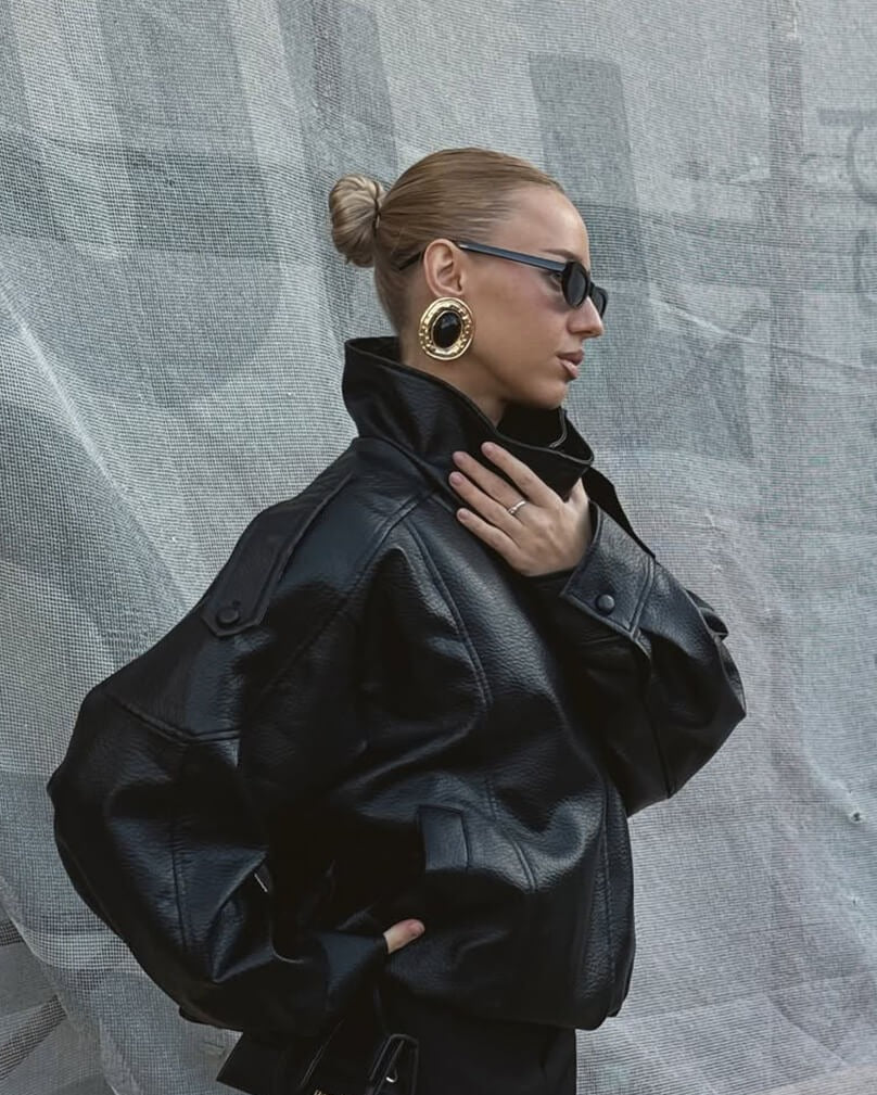 Women's Oversized Faux Leather Bomber Jacket