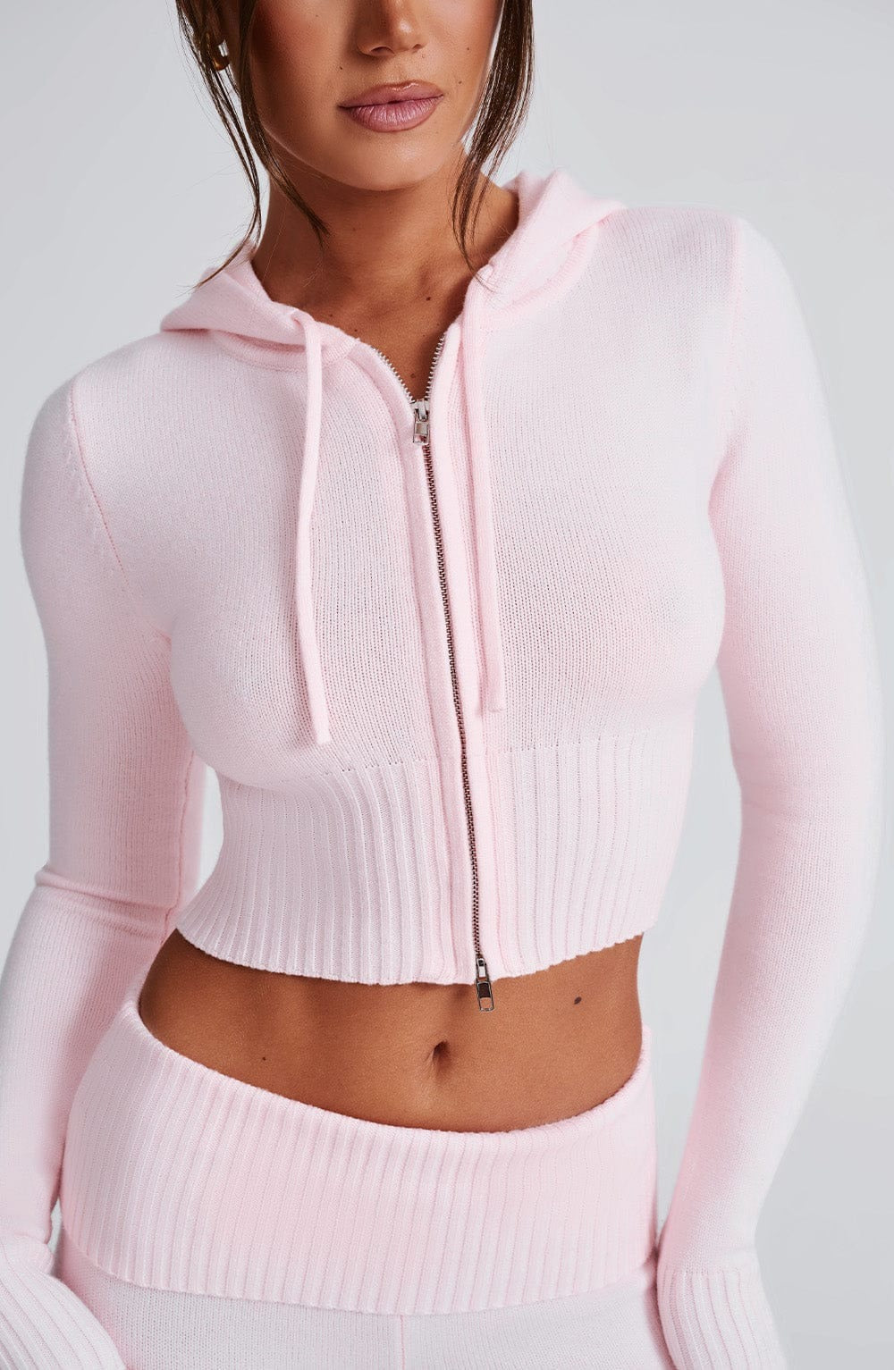 Soft Knit Lounge Set with Hooded Zip-Up & Flared Pants