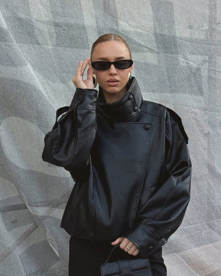 Women's Oversized Faux Leather Bomber Jacket
