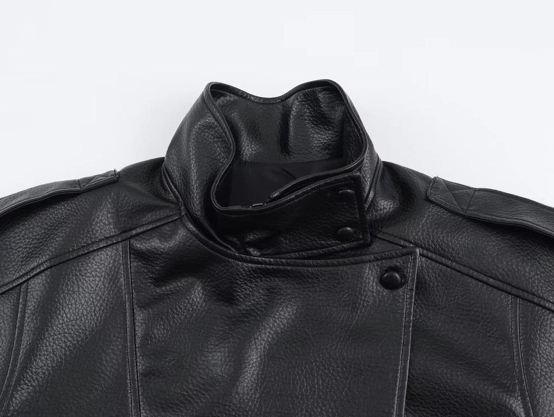 Women's Oversized Faux Leather Bomber Jacket