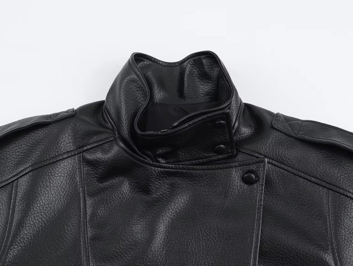 Women's Oversized Faux Leather Bomber Jacket
