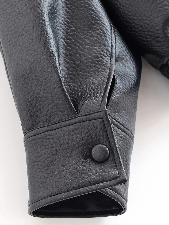 Women's Oversized Faux Leather Bomber Jacket
