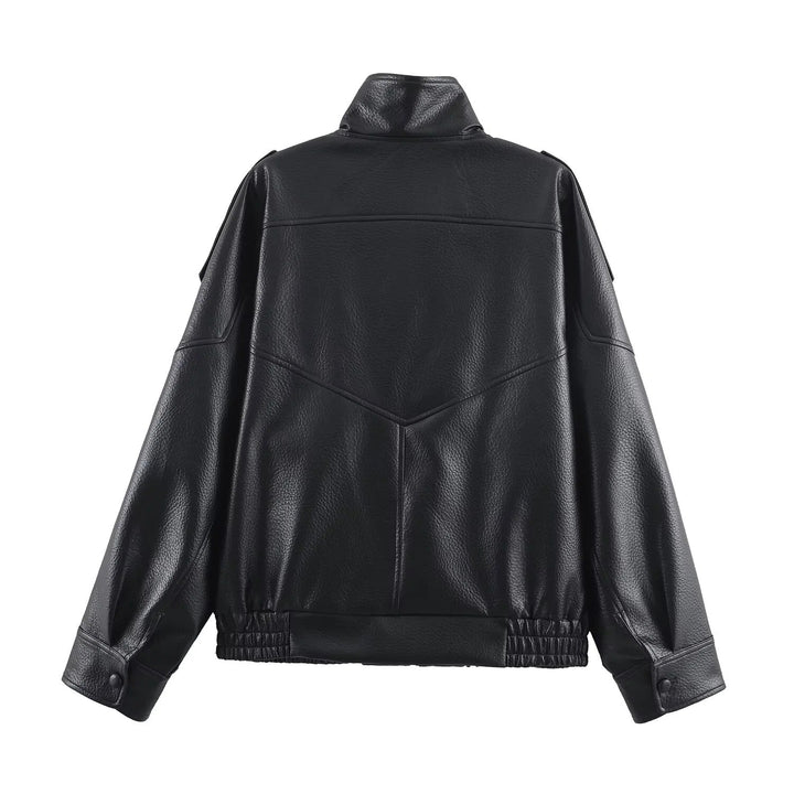Women's Oversized Faux Leather Bomber Jacket