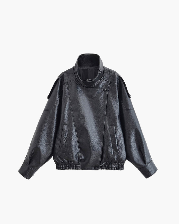 Women's Oversized Faux Leather Bomber Jacket