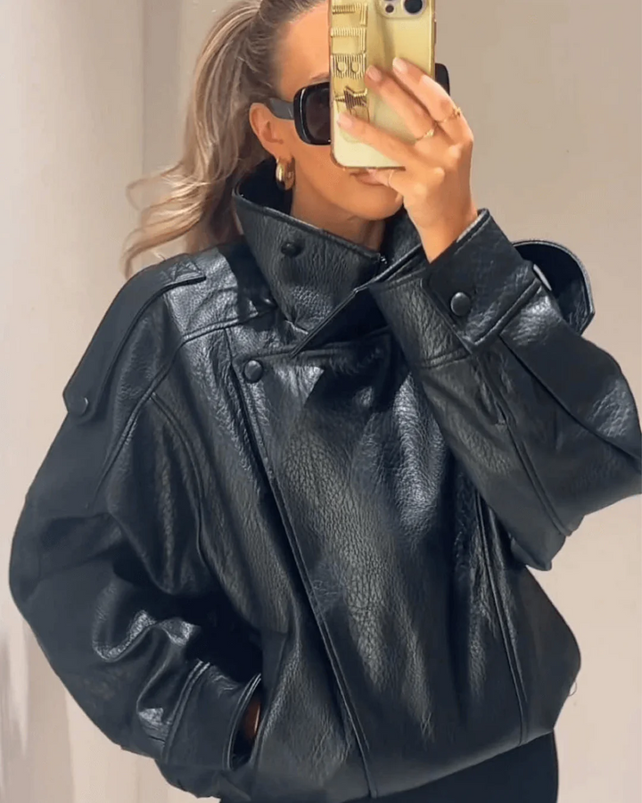 Women's Oversized Faux Leather Bomber Jacket