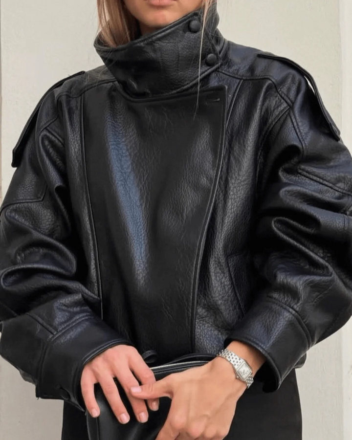 Women's Oversized Faux Leather Bomber Jacket