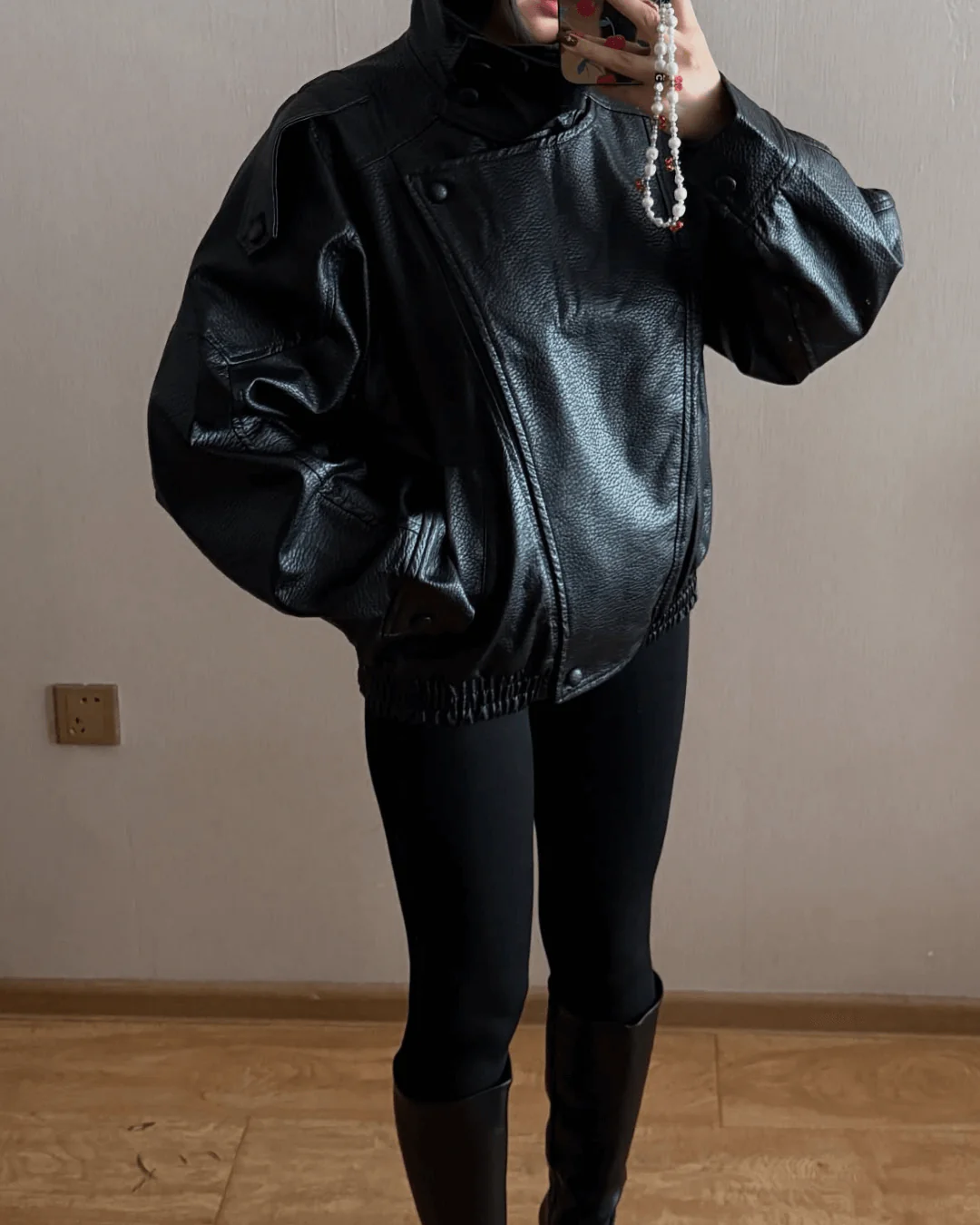 Women's Oversized Faux Leather Bomber Jacket