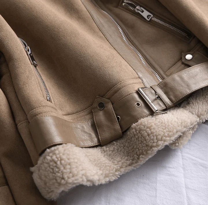 Women's Sherpa-Lined Suede Aviator Jacket