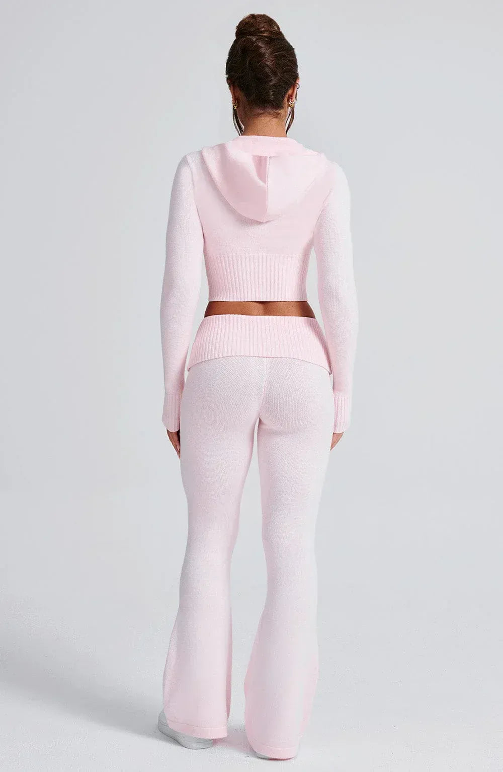 Soft Knit Lounge Set with Hooded Zip-Up & Flared Pants