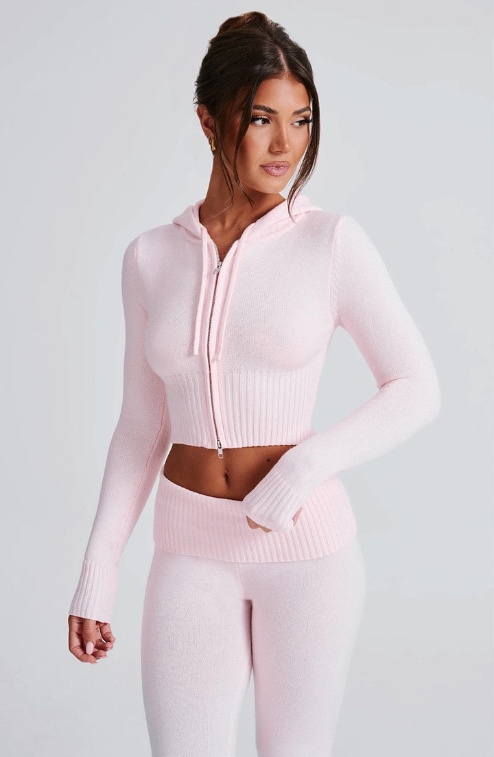 Soft Knit Lounge Set with Hooded Zip-Up & Flared Pants