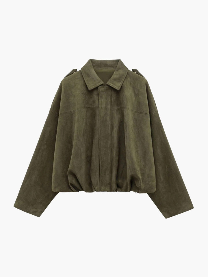 Faux Suede Collared Bomber Jacket for Women