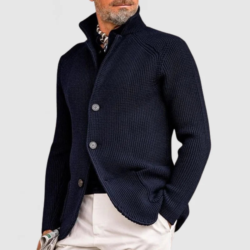 Men's Fine-Knit Stand-Collar Button Cardigan