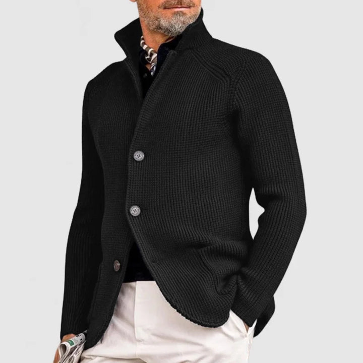 Men's Fine-Knit Stand-Collar Button Cardigan