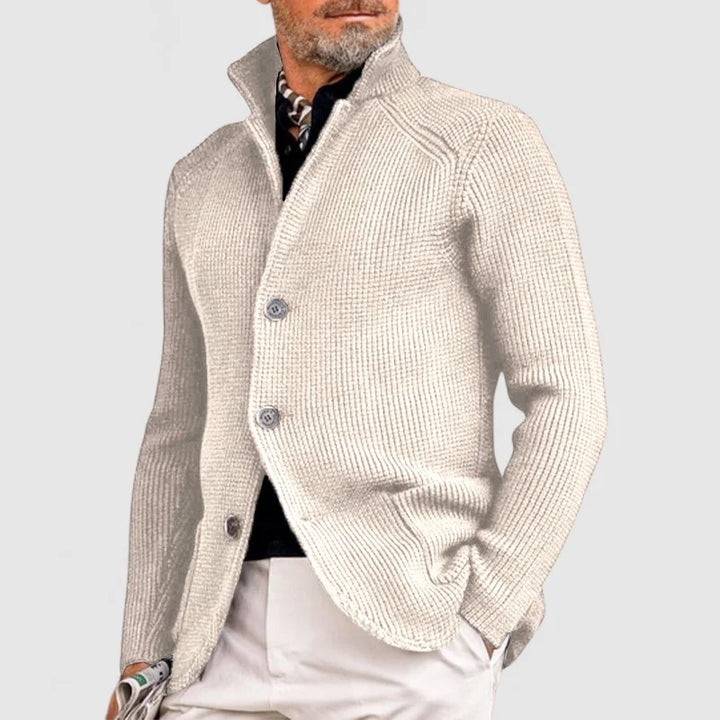 Men's Fine-Knit Stand-Collar Button Cardigan