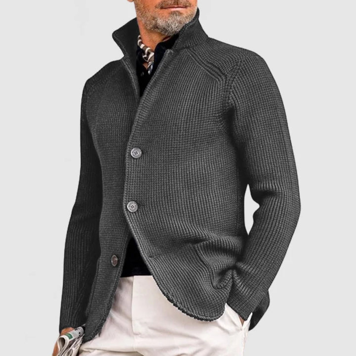 Men's Fine-Knit Stand-Collar Button Cardigan