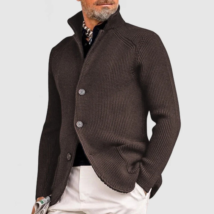 Men's Fine-Knit Stand-Collar Button Cardigan