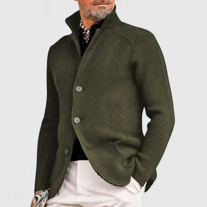 Men's Fine-Knit Stand-Collar Button Cardigan