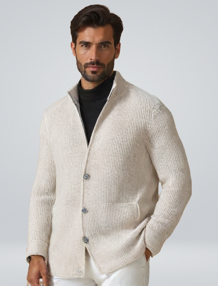 Men's Fine-Knit Stand-Collar Button Cardigan