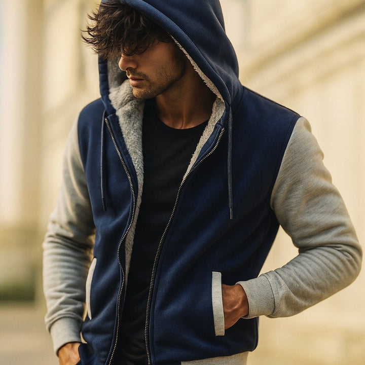 Men's Sherpa-Lined Hooded Varsity Jacket