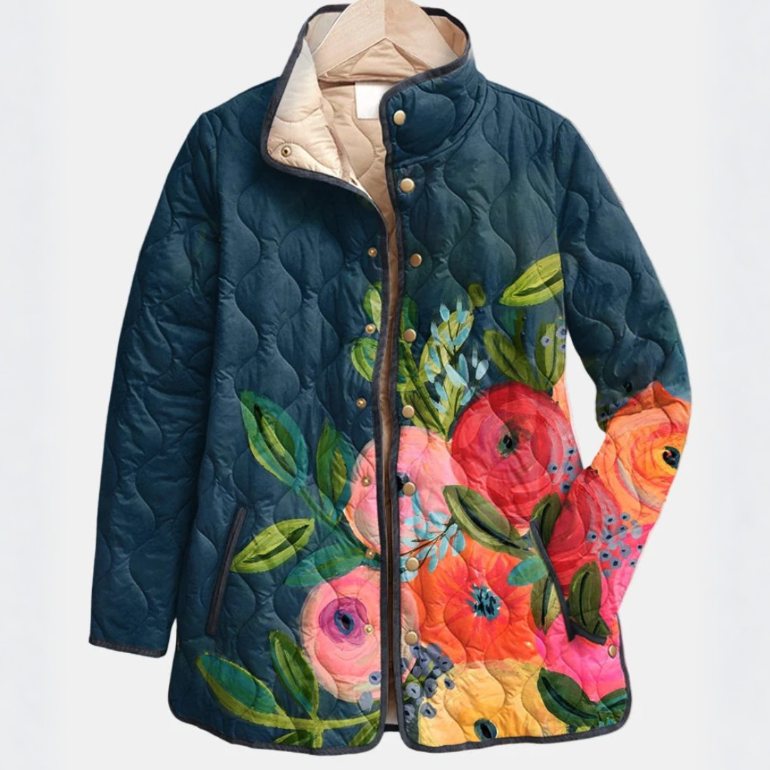 Women's Floral Print Quilted Snap-Button Jacket