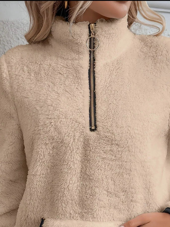 Women's Half-Zip Fuzzy Fleece Pullover Sweater
