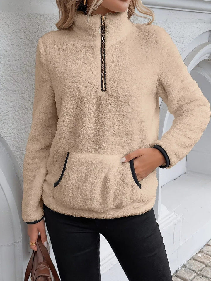 Women's Half-Zip Fuzzy Fleece Pullover Sweater