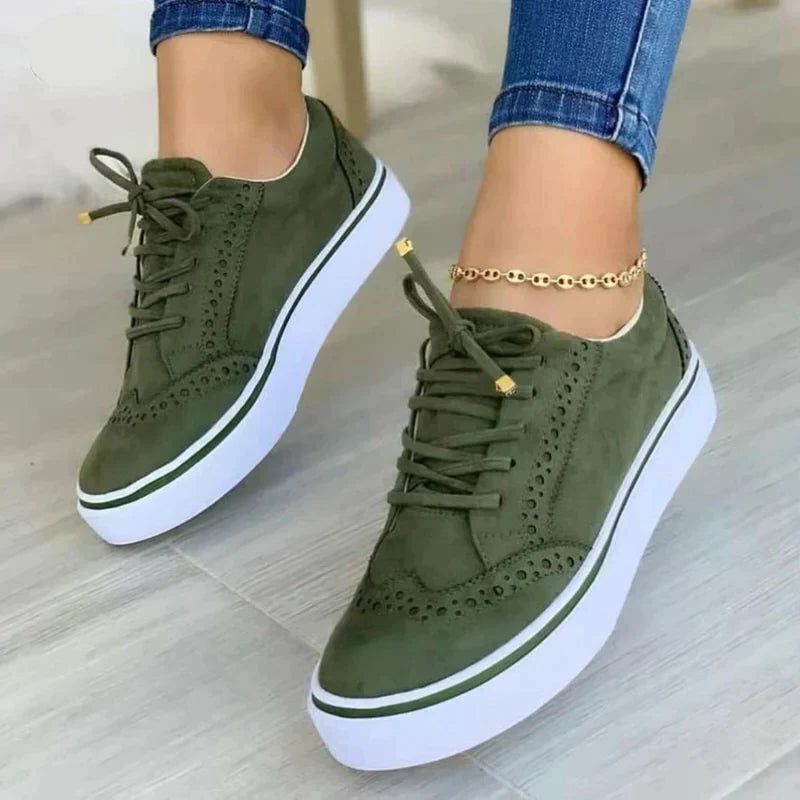 Lace-Up Platform Trainers with Wingtip Detail for Women