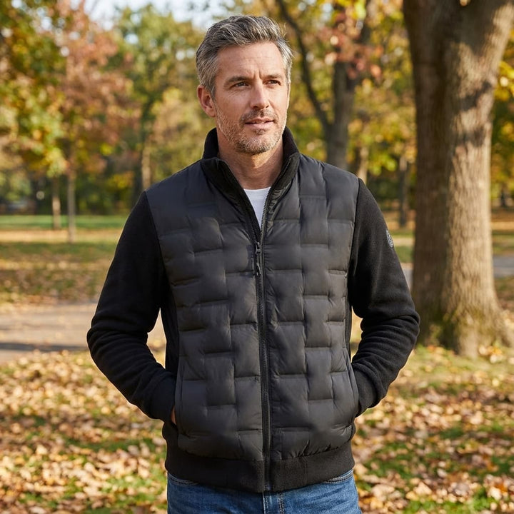 Men's Fleece-Trim Quilted Down Jacket