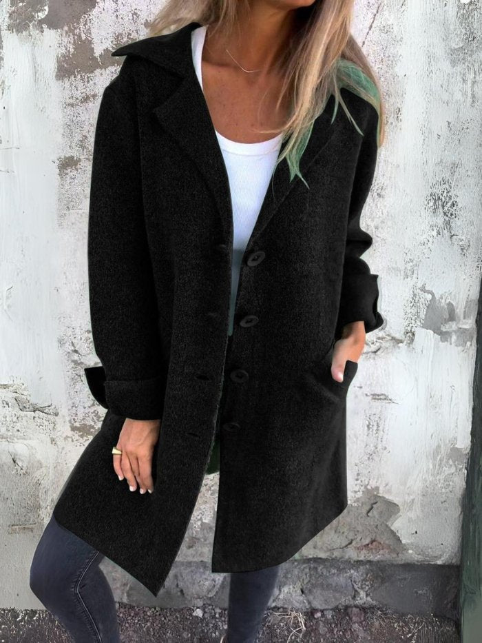 Women's Lapel Collar Button-Front Coat for Autumn