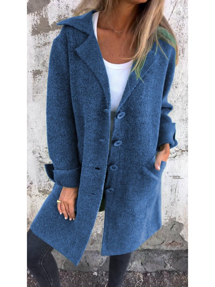 Women's Lapel Collar Button-Front Coat for Autumn