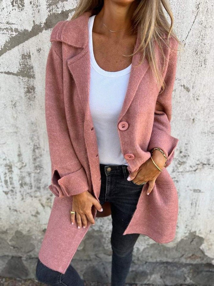 Women's Lapel Collar Button-Front Coat for Autumn