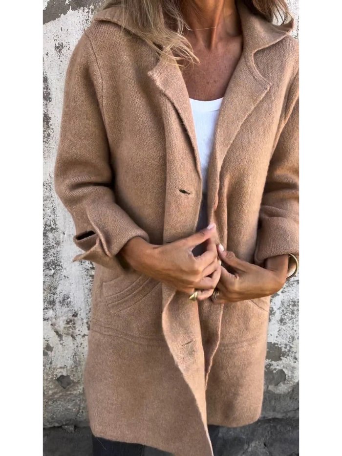 Women's Lapel Collar Button-Front Coat for Autumn