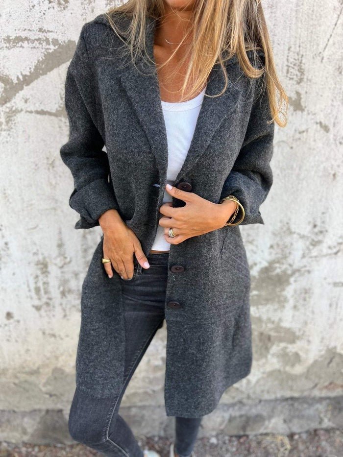 Women's Lapel Collar Button-Front Coat for Autumn