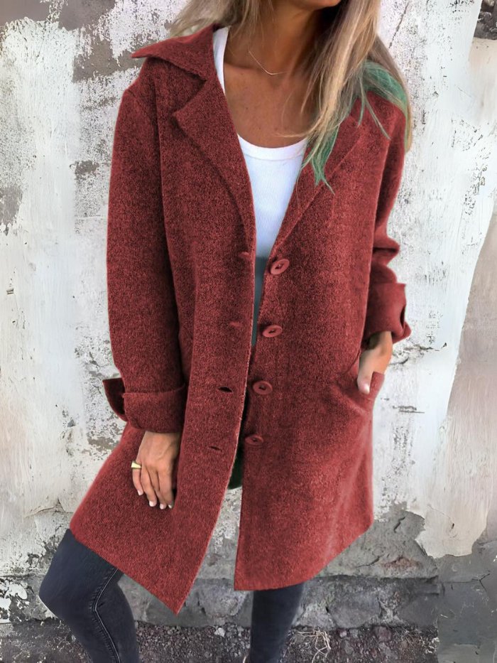 Women's Lapel Collar Button-Front Coat for Autumn