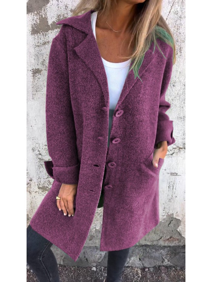 Women's Lapel Collar Button-Front Coat for Autumn