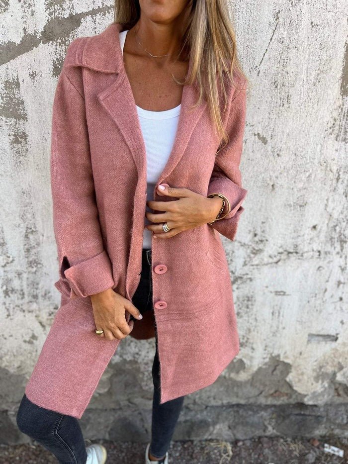 Women's Lapel Collar Button-Front Coat for Autumn