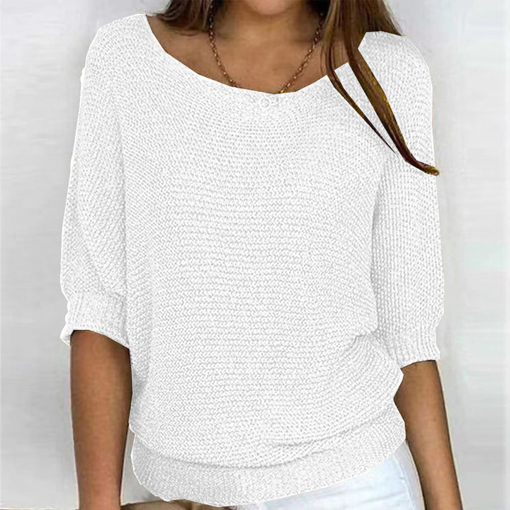 Women's Ribbed Knit Three-Quarter Sleeve Relaxed Fit Sweater
