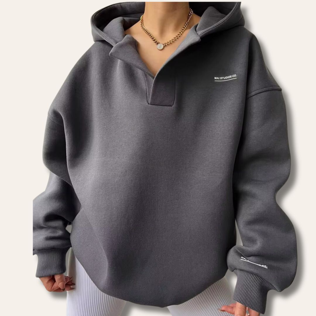Oversized Pullover Hoodie with Open V-Neckline