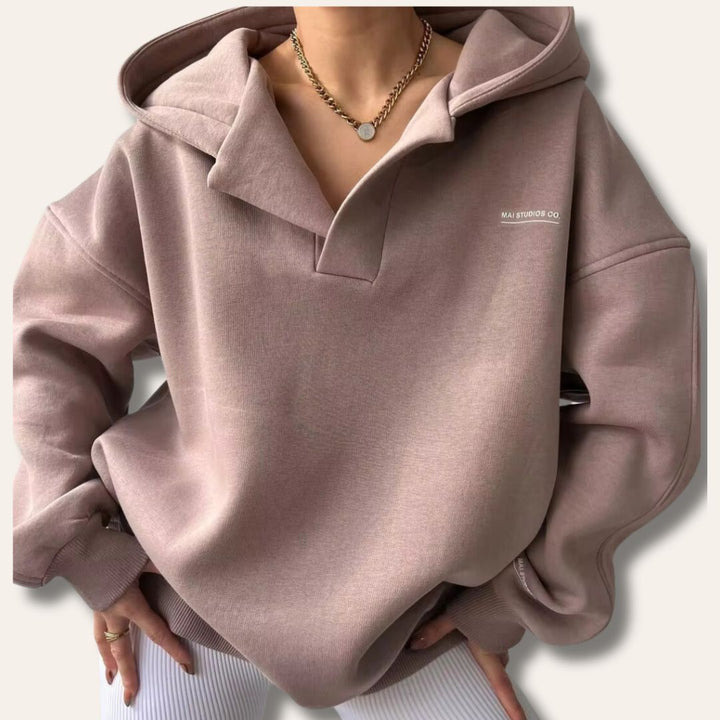 Oversized Pullover Hoodie with Open V-Neckline