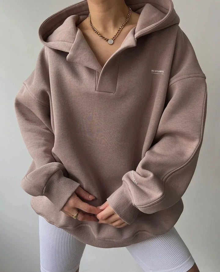 Oversized Pullover Hoodie with Open V-Neckline