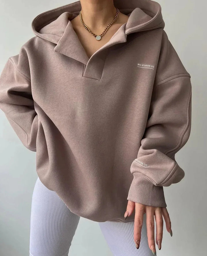 Oversized Pullover Hoodie with Open V-Neckline