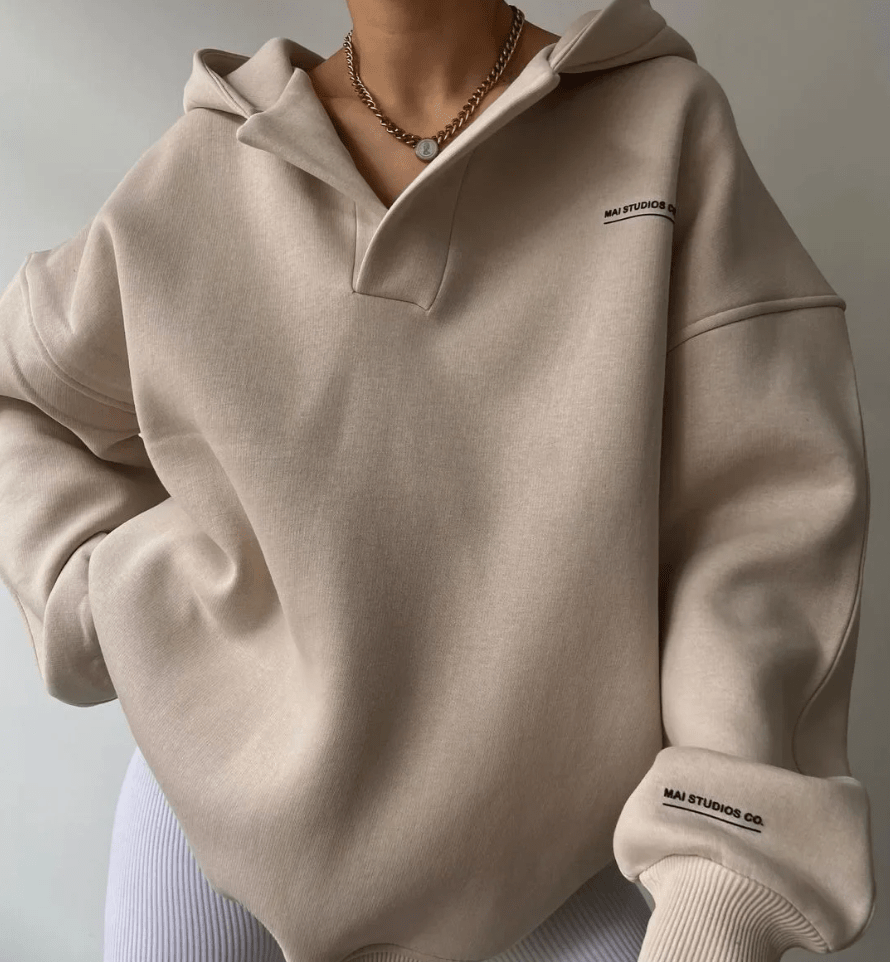 Oversized Pullover Hoodie with Open V-Neckline