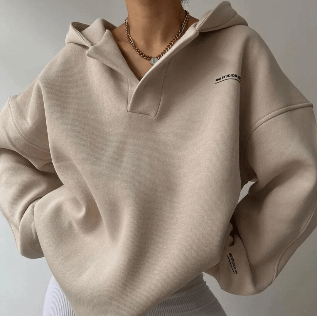 Oversized Pullover Hoodie with Open V-Neckline