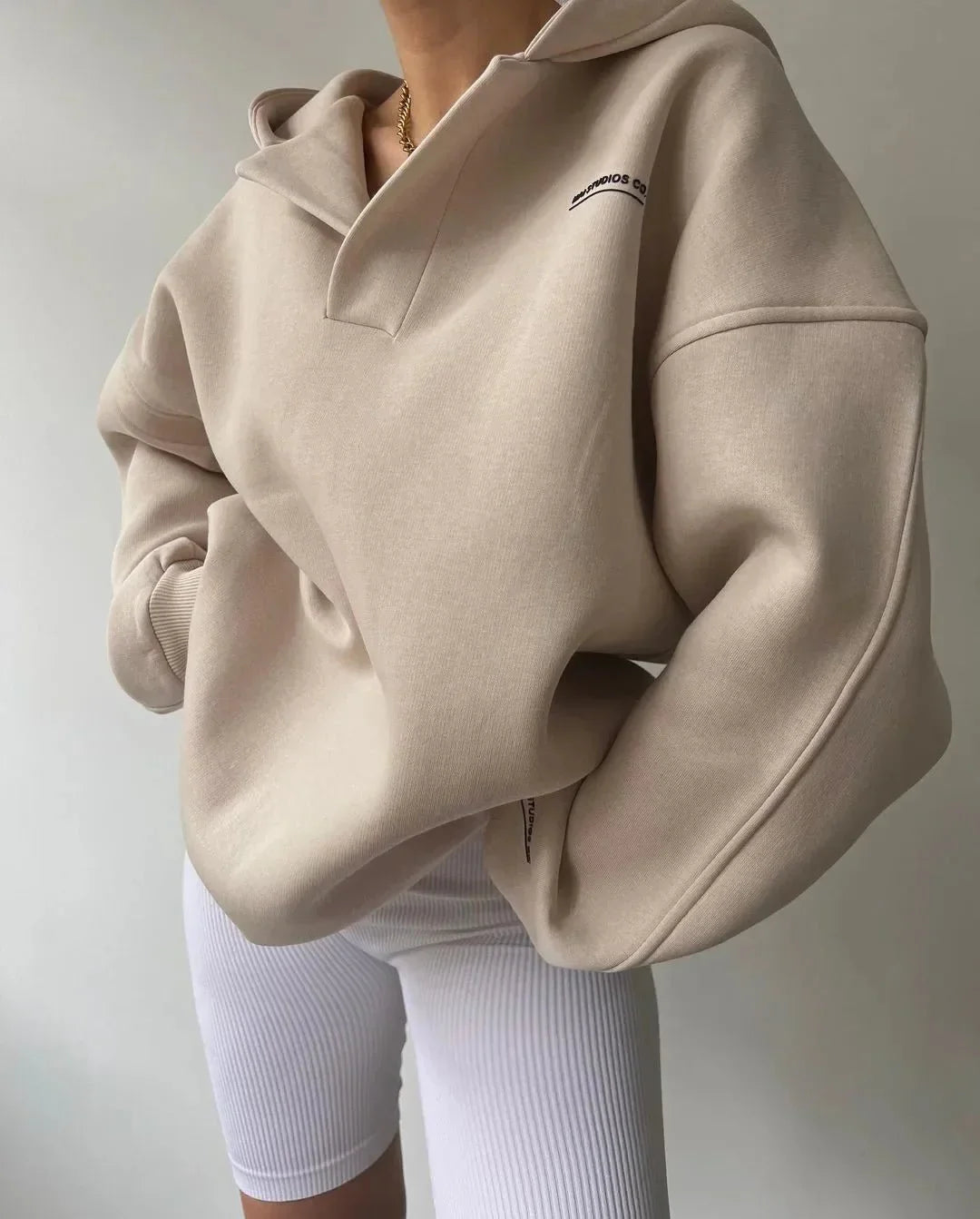 Oversized Pullover Hoodie with Open V-Neckline